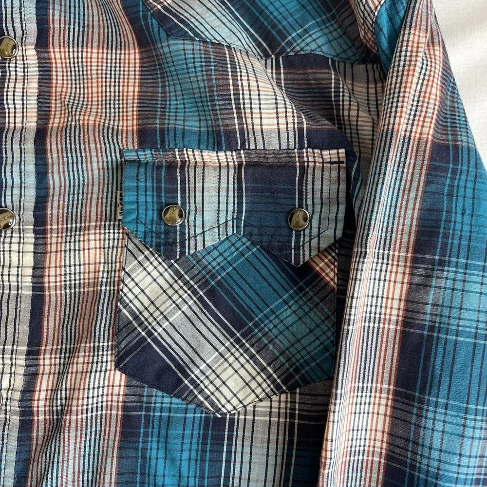 Men's Levi Western Cowboy Blue Plaid Pearl Snap Button Down M Standard Fit Shirt